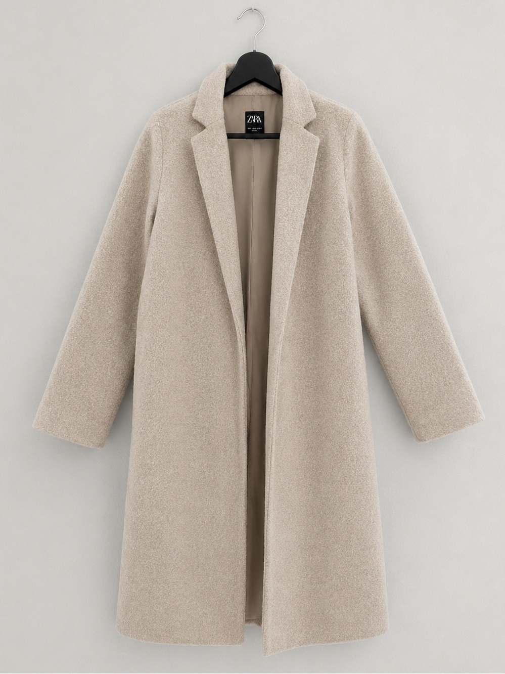 Zara Coat Oatmeal Beige Soft Marl Open Front Medium Longline Minimalist Jacket - Picture 3 of 15